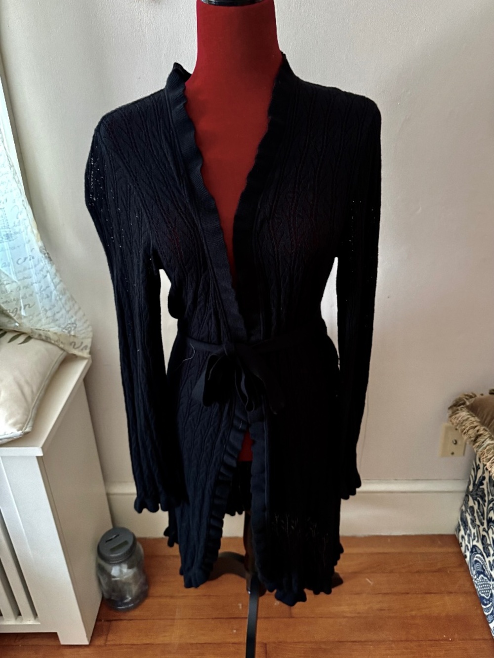 Charter Club Wms long Sleeve Black long Shawl size med